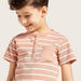 Eligo Striped T-shirt with Henley Neck and Short Sleeves-T Shirts-thumbnail-2