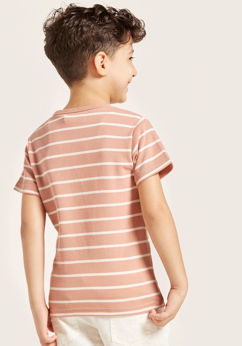 Eligo Striped T-shirt with Henley Neck and Short Sleeves-T Shirts-image-3