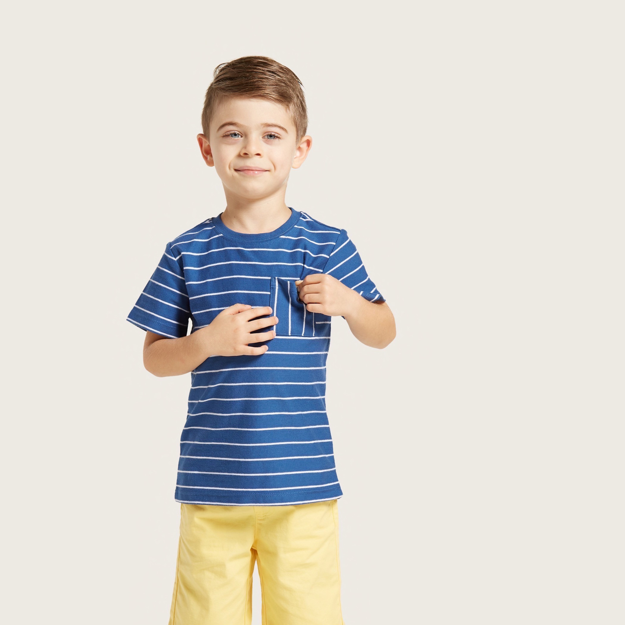 Eligo Striped Round Neck T-shirt with Short Sleeves-boys-clothing-tshirtsandpolos-image-2