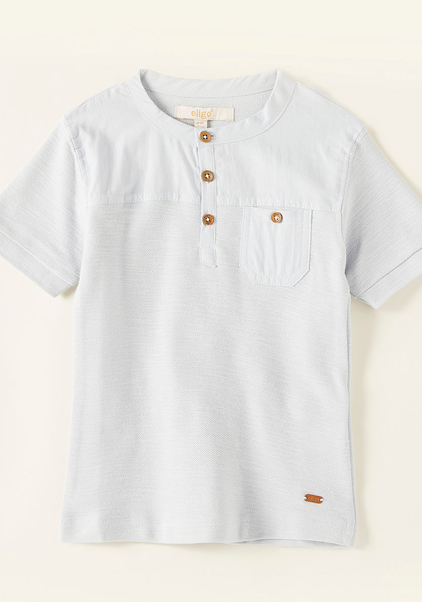 Solid Henley Neck T-shirt with Short Sleeves-T Shirts-image-0