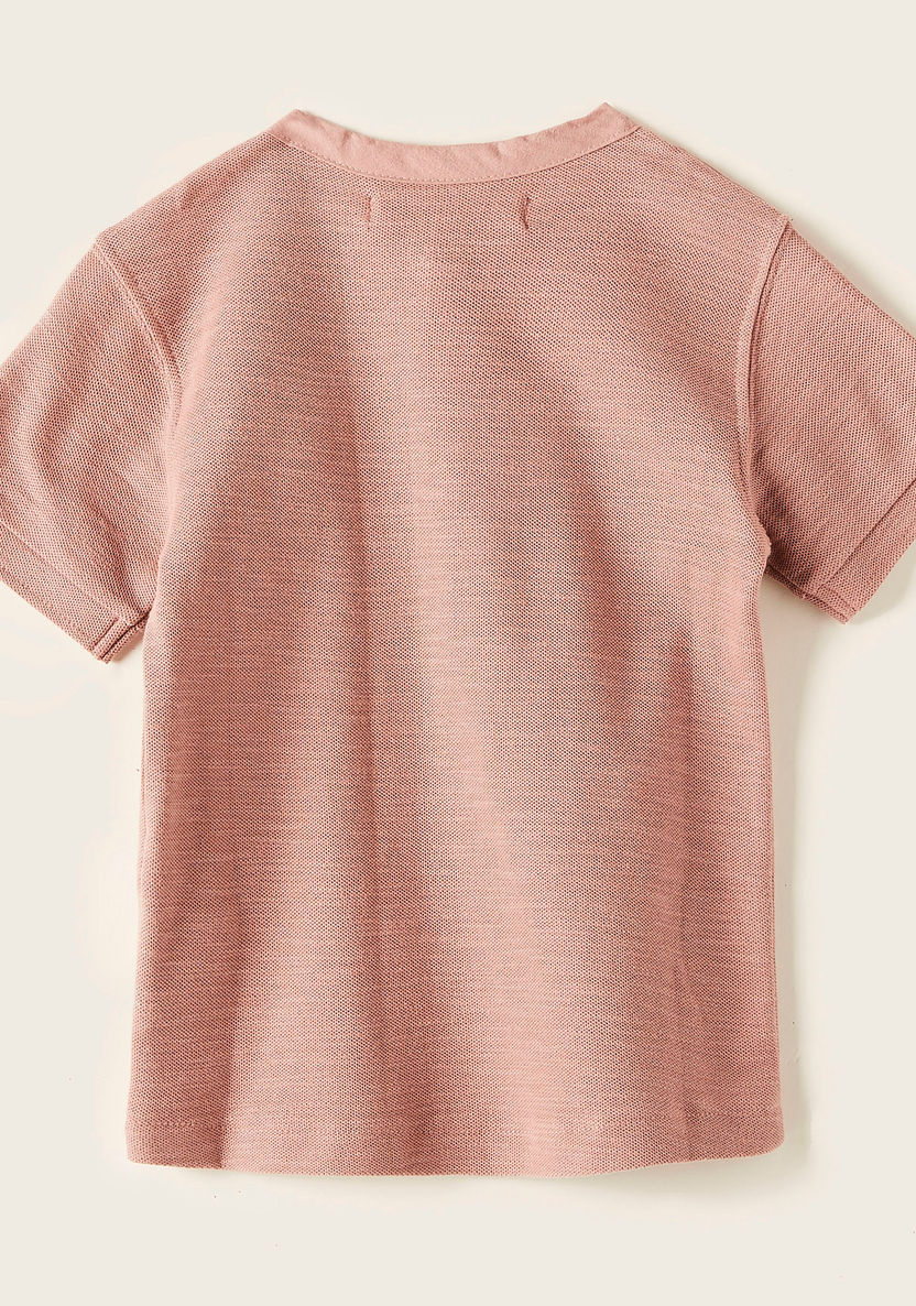 Solid Henley Neck T-shirt with Short Sleeves-T Shirts-image-3