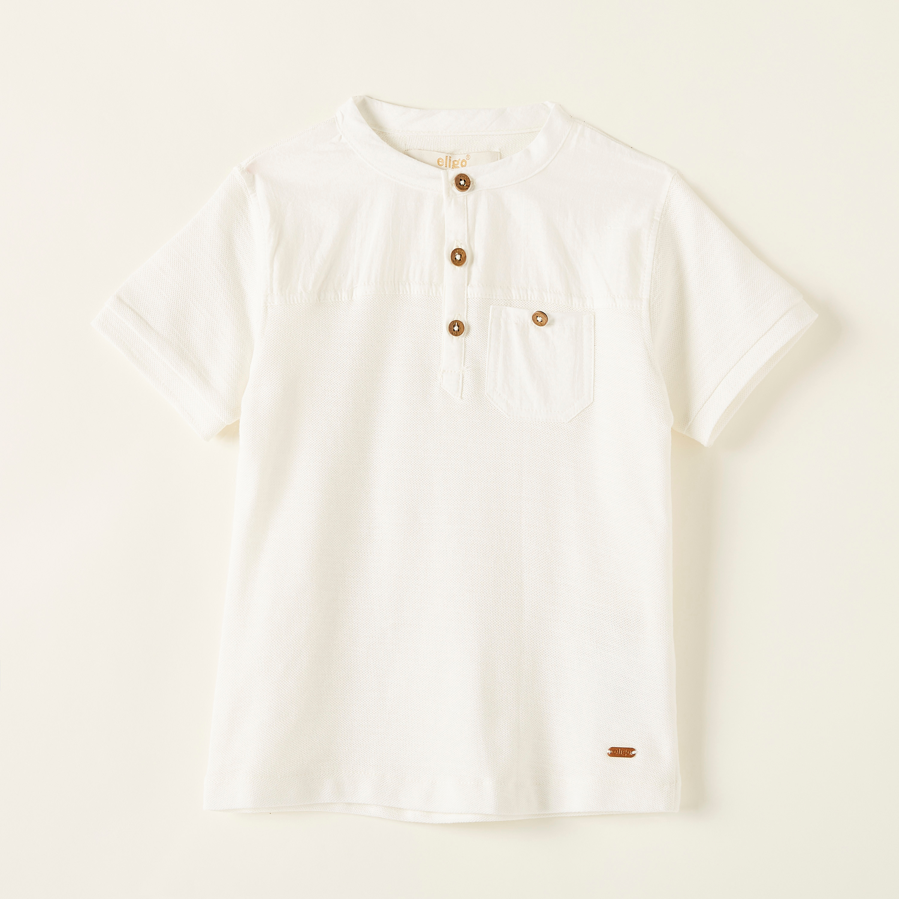 Eligo Solid Henley Neck T-shirt with Short Sleeves-boys-clothing-tshirtsandpolos-image-1