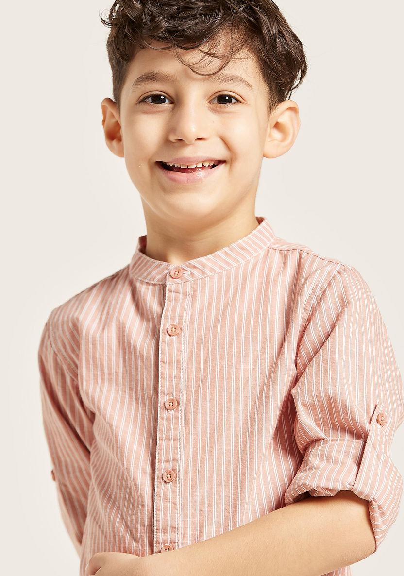 Eligo Striped Shirt with Mandarin Collar and Long Sleeves-Shirts-image-1