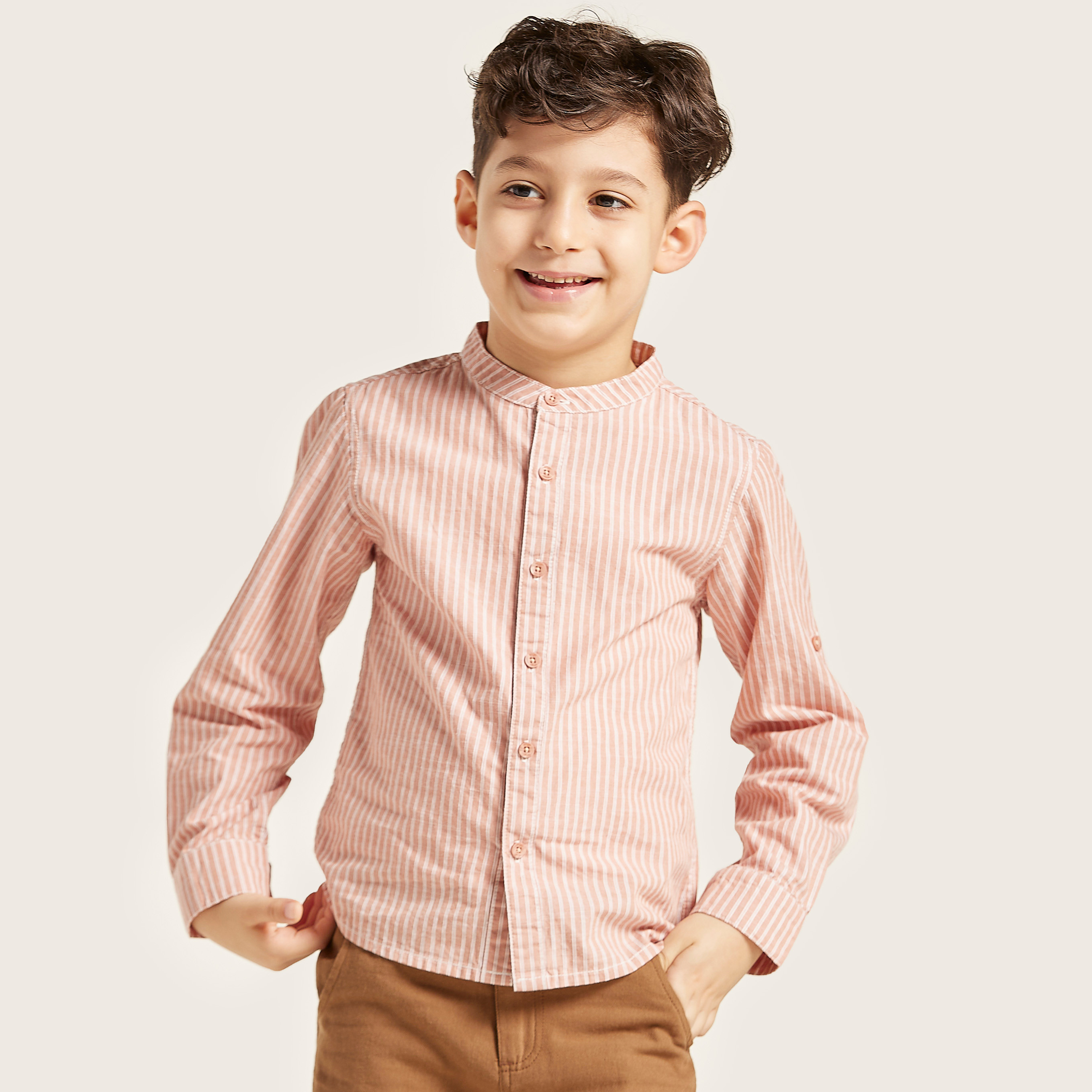 قميص مخطط بياقة ماندارين وأكمام طويلة من إليجو-boys-clothing-shirts-image-3