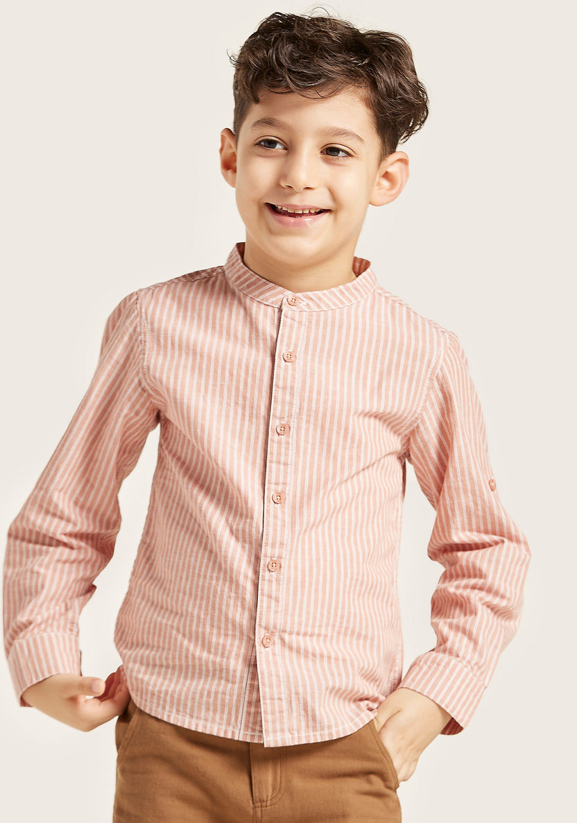 Eligo Striped Shirt with Mandarin Collar and Long Sleeves-Shirts-image-2