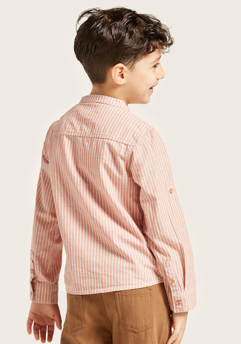 Eligo Striped Shirt with Mandarin Collar and Long Sleeves-Shirts-image-3