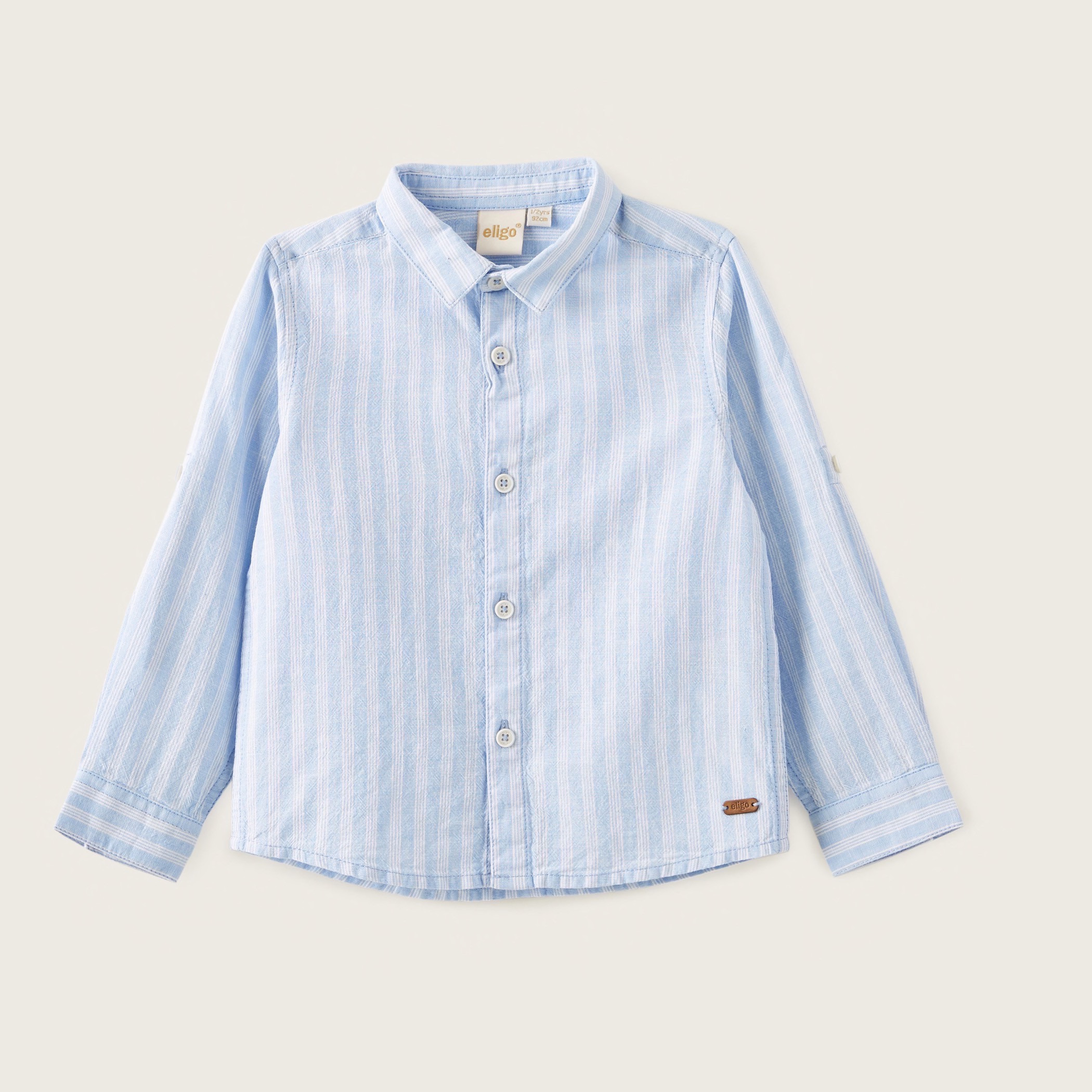 Eligo Striped Shirt with Long Sleeves and Collar-boys-clothing-shirts-image-1