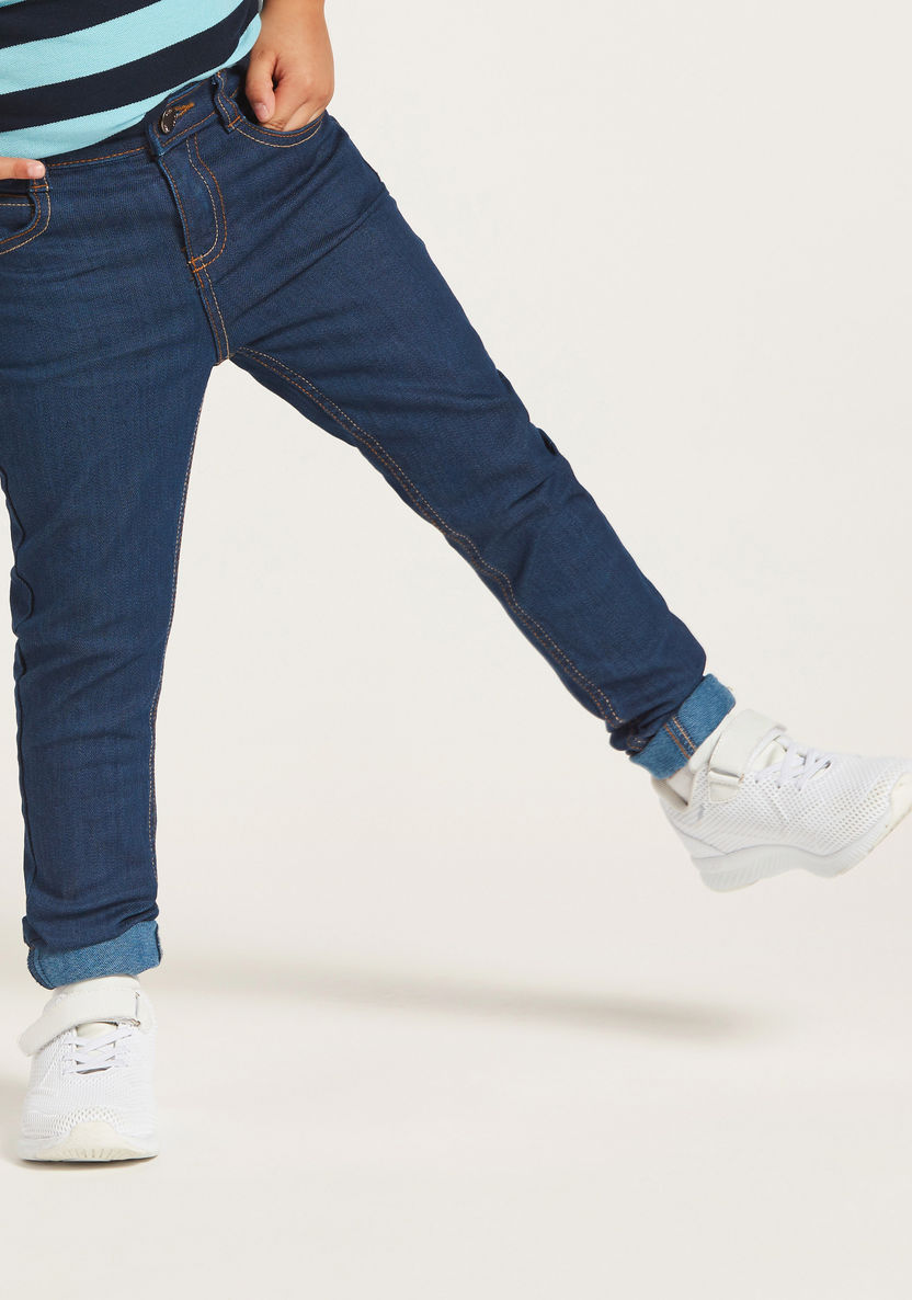 Solid Denim Pants with Pockets and Button Closure-Jeans-image-1