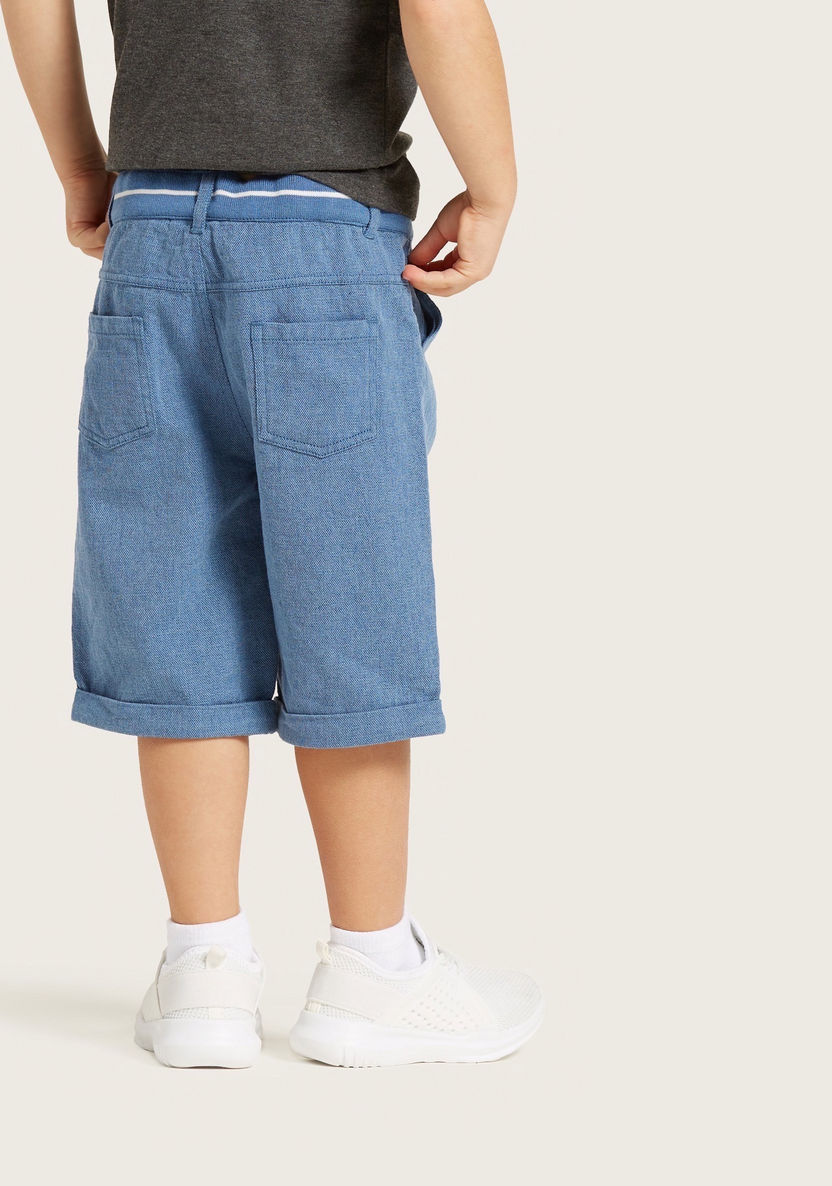 Solid Woven Shorts with Button Closure-Shorts-image-4