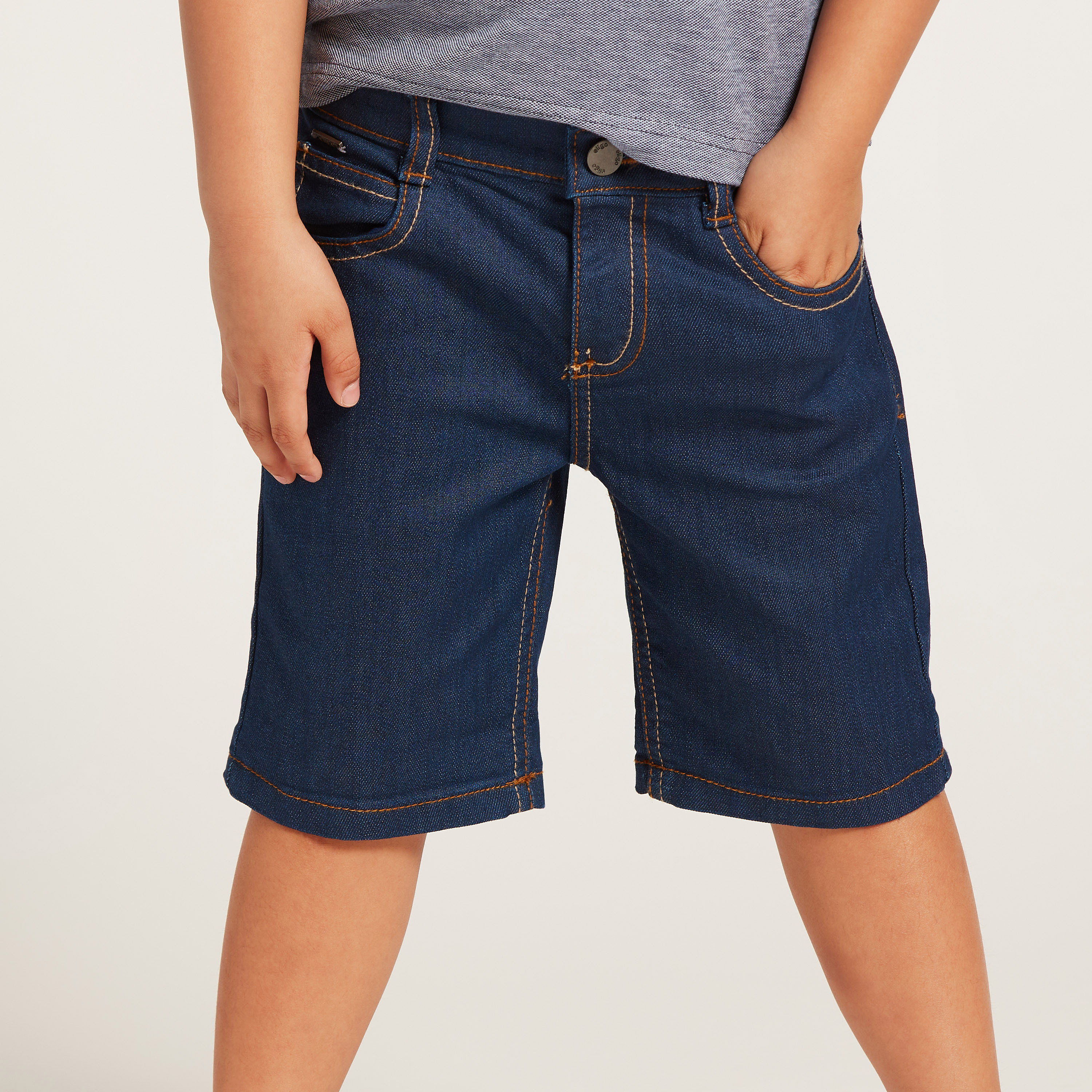 Eligo Solid Shorts with Pockets and Button Closure-baby-boys-clothing-bottoms-shorts-image-3
