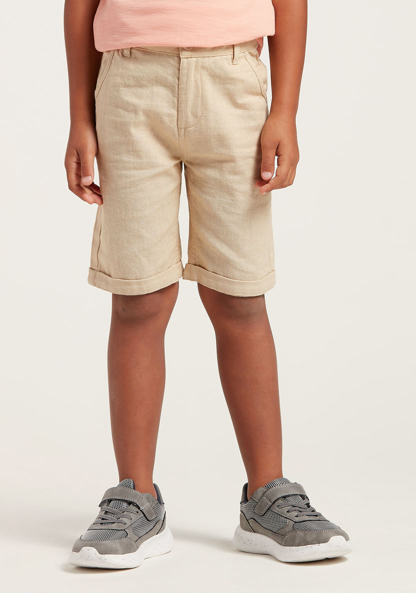 Eligo Solid Shorts with Pockets and Button Closure-Shorts-image-2