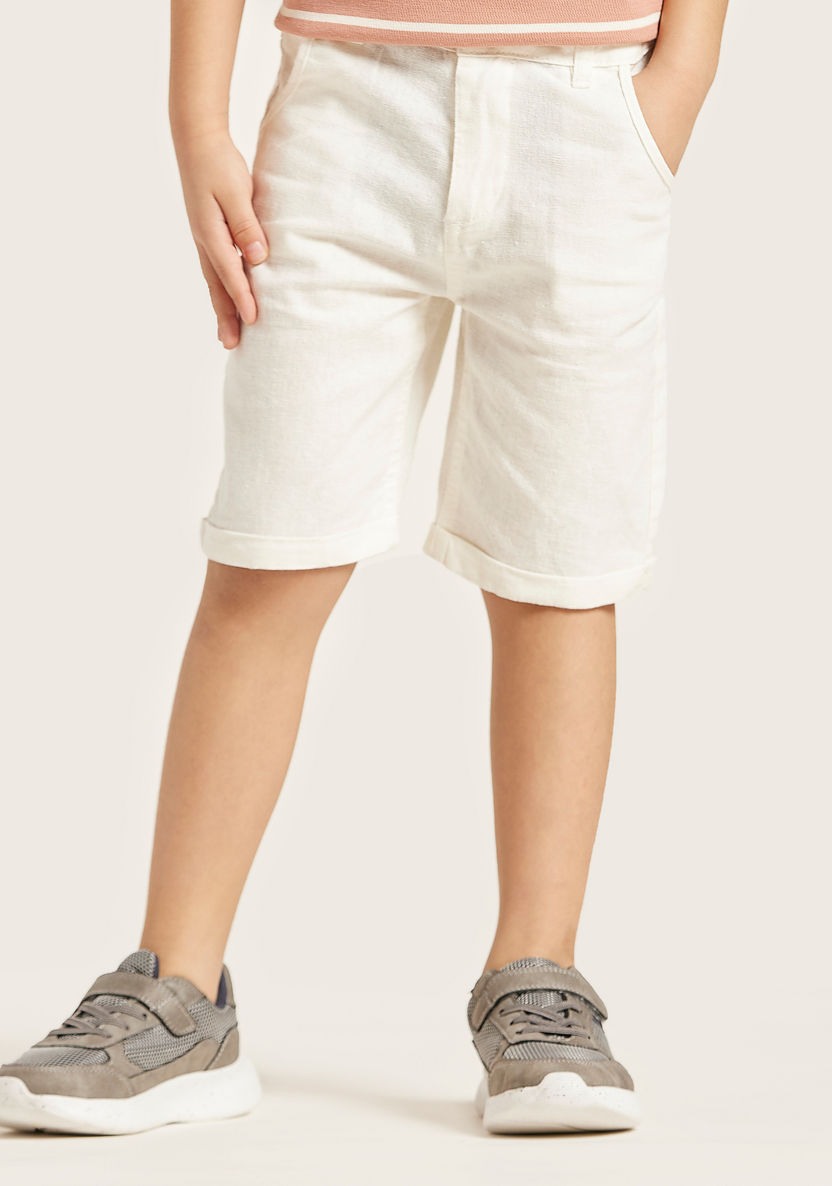 Eligo Solid Shorts with Pockets and Button Closure-Shorts-image-1