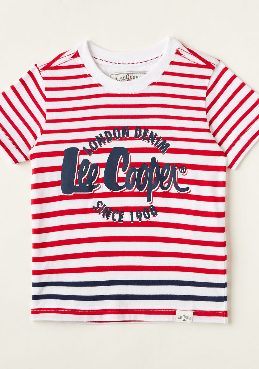 Lee Cooper Striped Graphic Print T-shirt with Short Sleeves-T Shirts-image-0
