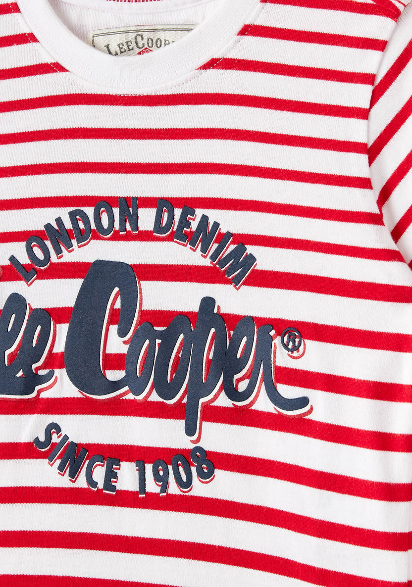 Lee Cooper Striped Graphic Print T-shirt with Short Sleeves-T Shirts-image-1