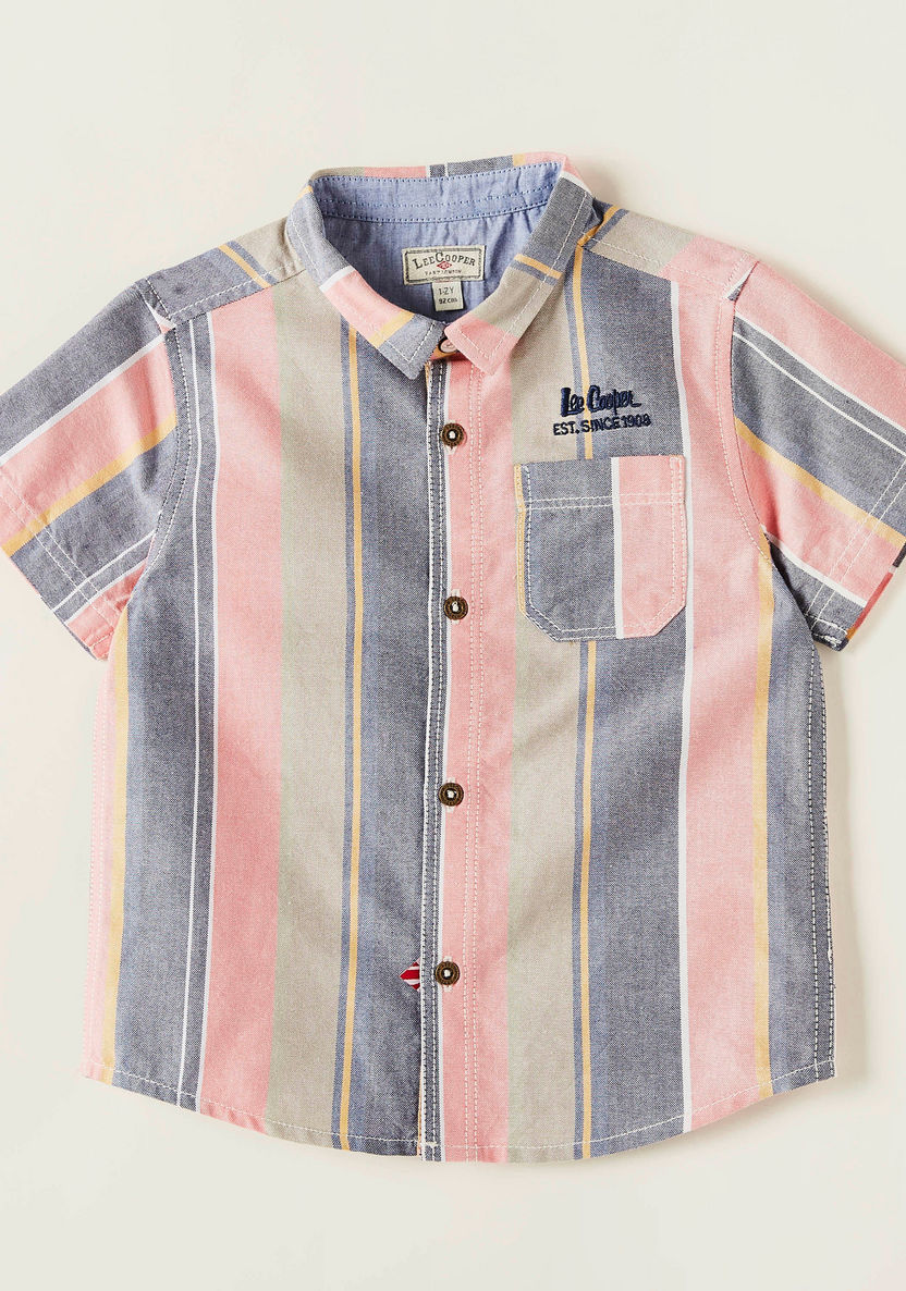 Lee Cooper Striped Short Sleeves Shirt with Pocket Detail-Shirts-image-0