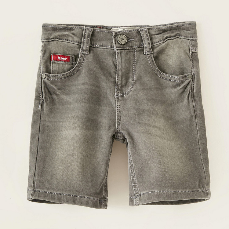 Lee Cooper Solid Denim Shorts with Pocket Detail and Button Closure