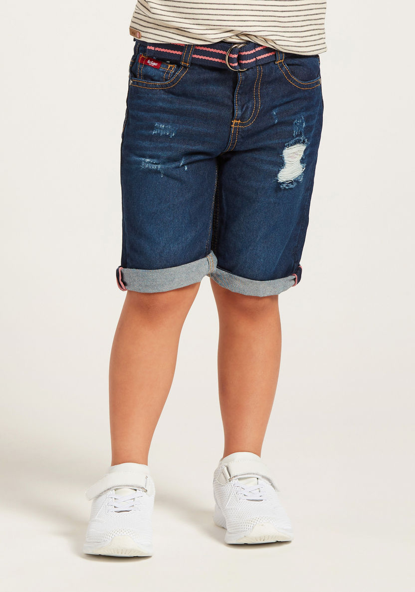 Lee Cooper Ripped Denim Shorts with Pockets and Button Closure-Shorts-image-1