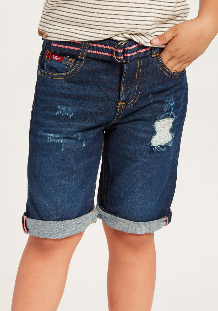 Lee Cooper Ripped Denim Shorts with Pockets and Button Closure-Shorts-image-2