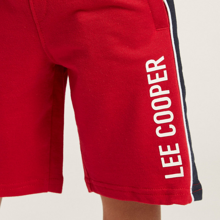 Lee Cooper Printed Knit Shorts with Drawstring and Pocket Detail