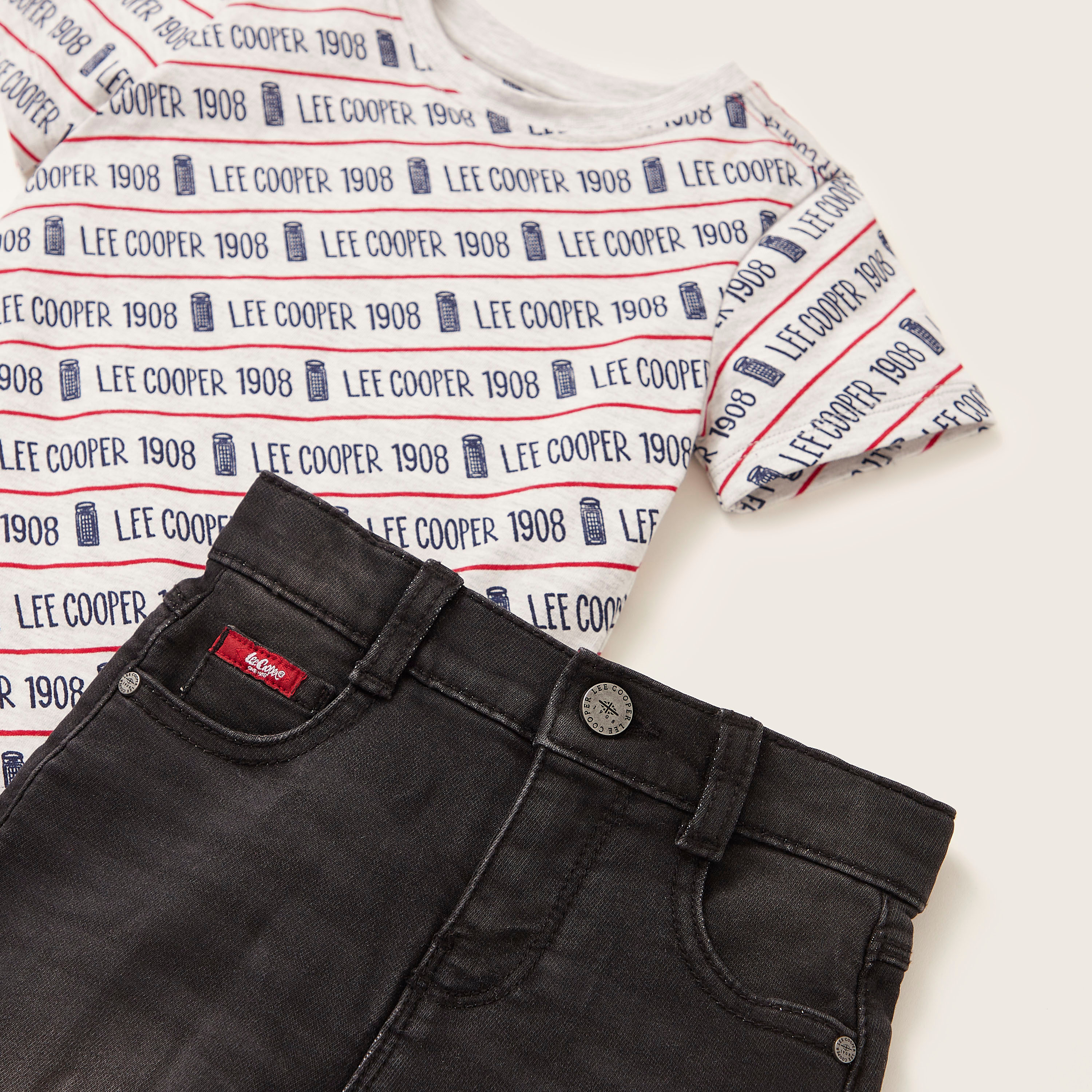 Lee Cooper All-Over Print T-shirt with Textured Denim Shorts-boys-clothing-setsandcoords-image-2