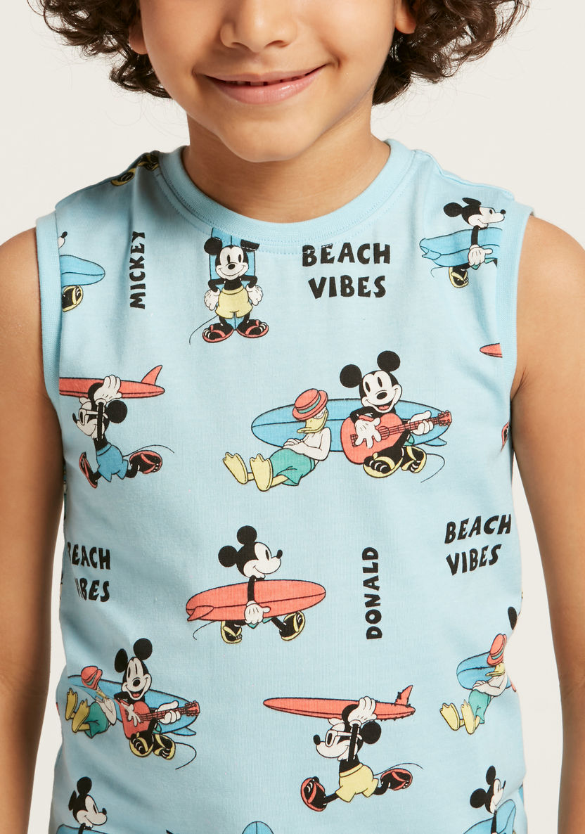 Mickey Mouse Print Sleeveless Crew-Neck T-shirt-T Shirts-image-2