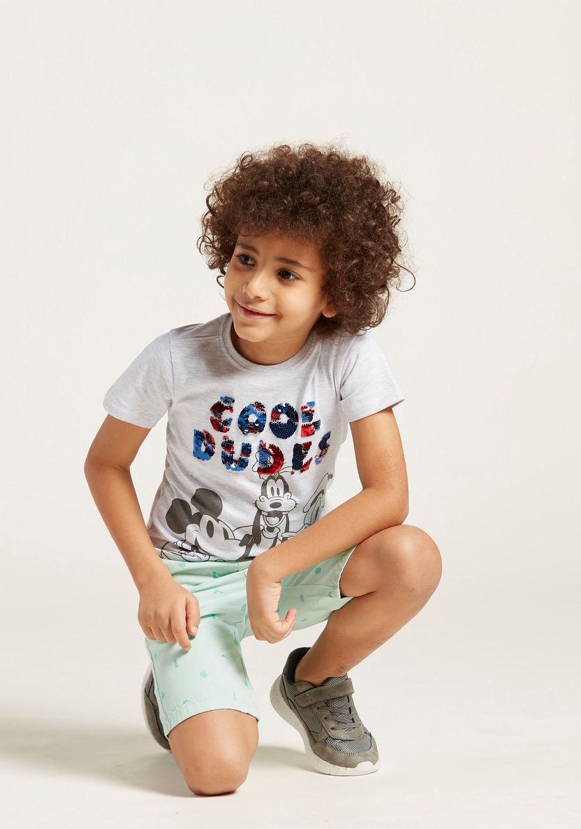 Mickey Mouse and Friends Sequin Detail T-shirt with Round Neck-T Shirts-image-0