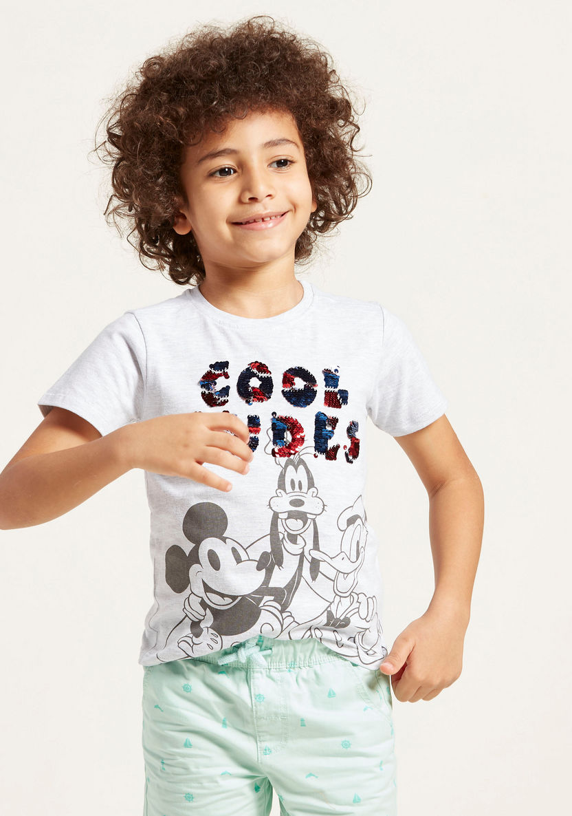 Mickey Mouse and Friends Sequin Detail T-shirt with Round Neck-T Shirts-image-2