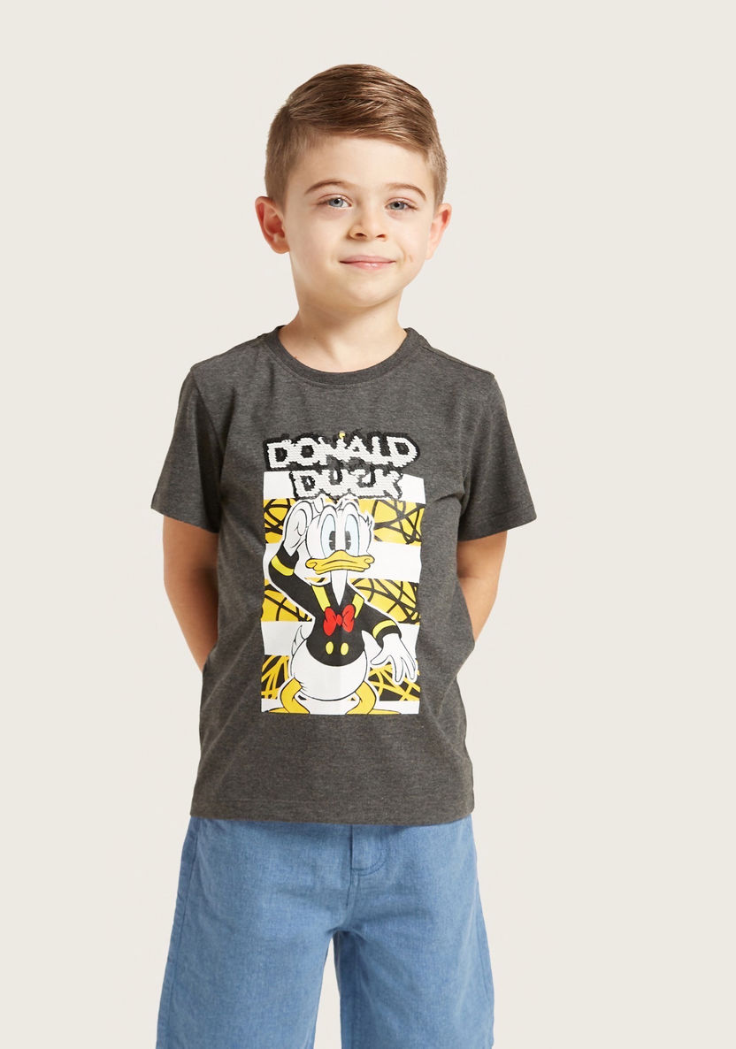 Disney Donald Duck Graphic Print Round Neck T-shirt with Short Sleeves-T Shirts-image-1