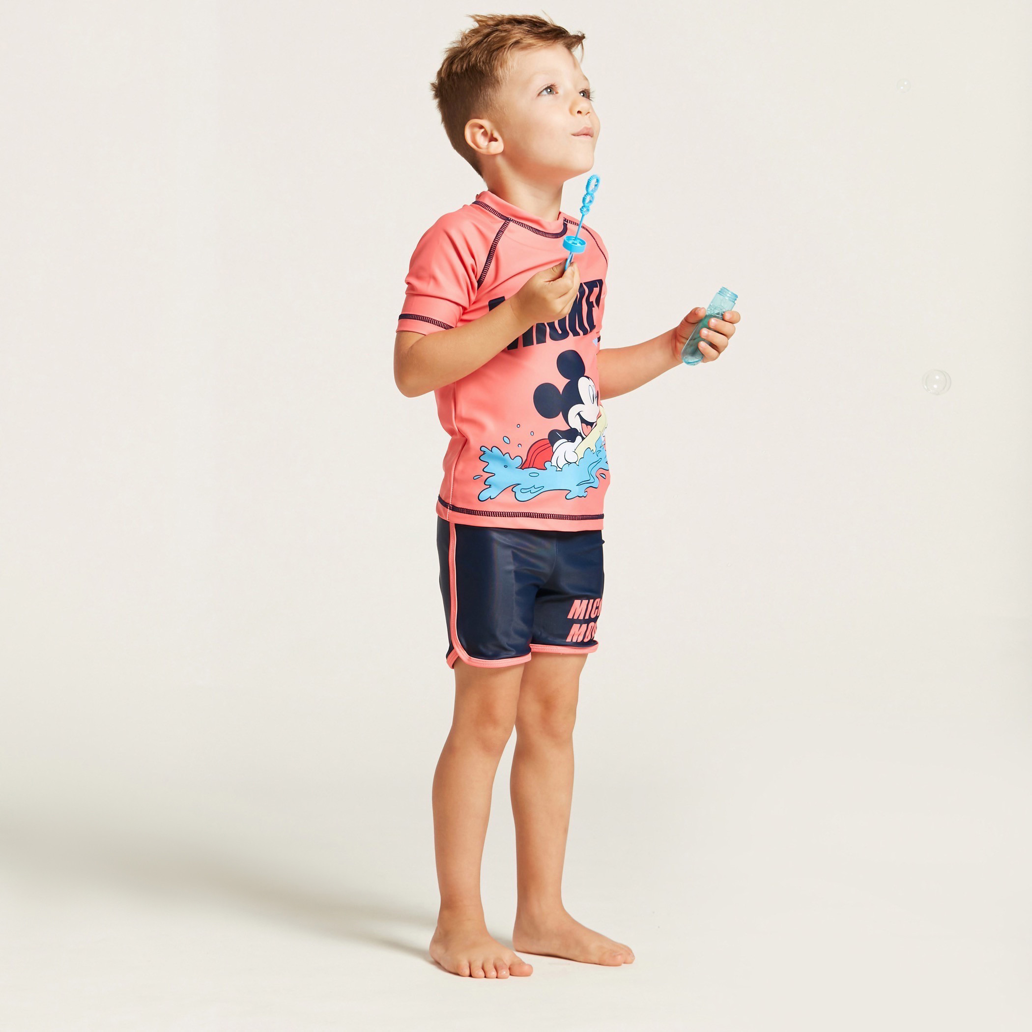 Disney Mickey Mouse Print Swim T-shirt and Shorts Set-baby-boys-clothing-swimwear-image-1