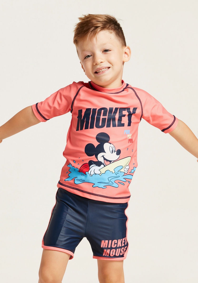Disney Mickey Mouse Print Swim T-shirt and Shorts Set-Swimwear-image-1
