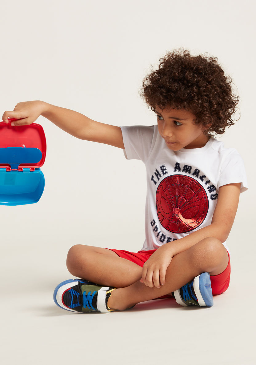 Spider-Man Print Round Neck T-shirt and Shorts Set-Clothes Sets-image-0