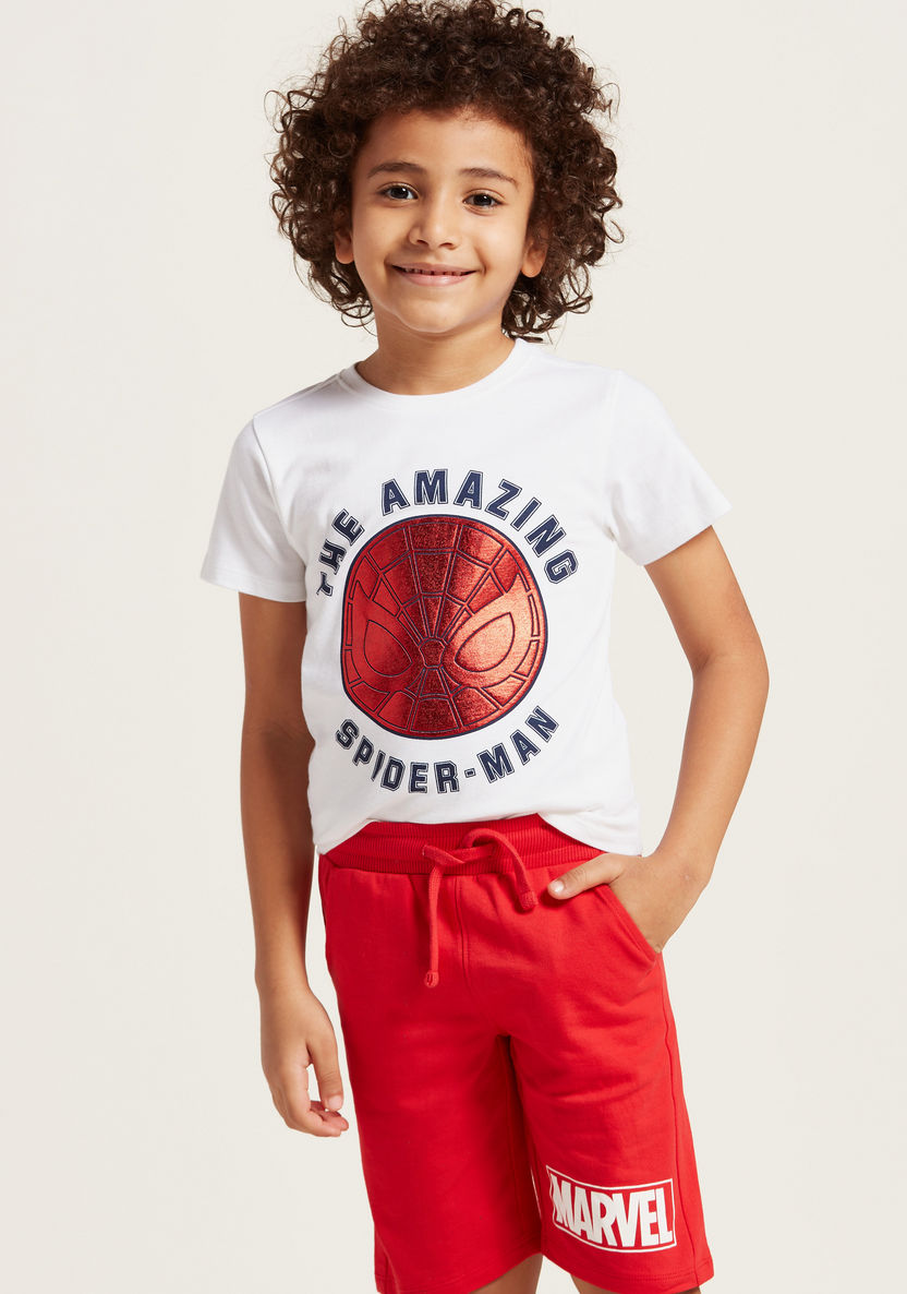 Spider-Man Print Round Neck T-shirt and Shorts Set-Clothes Sets-image-1