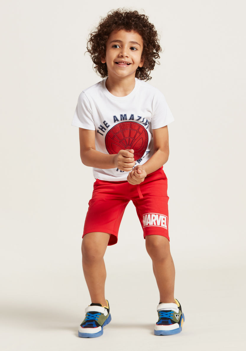 Spider-Man Print Round Neck T-shirt and Shorts Set-Clothes Sets-image-2