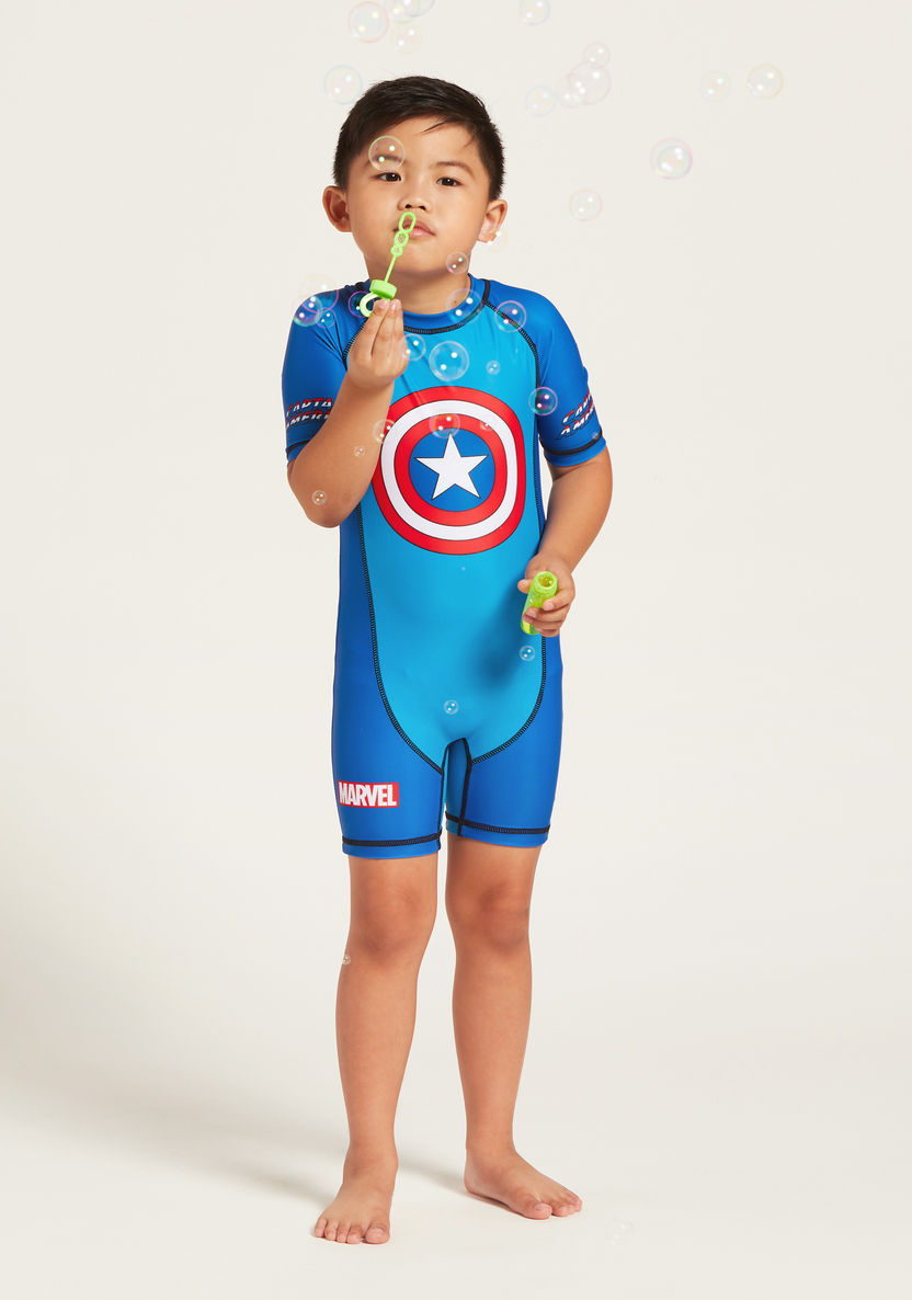 Captain America Print Swimsuit with Short Sleeves-Rompers%2C Dungarees and Jumpsuits-image-0