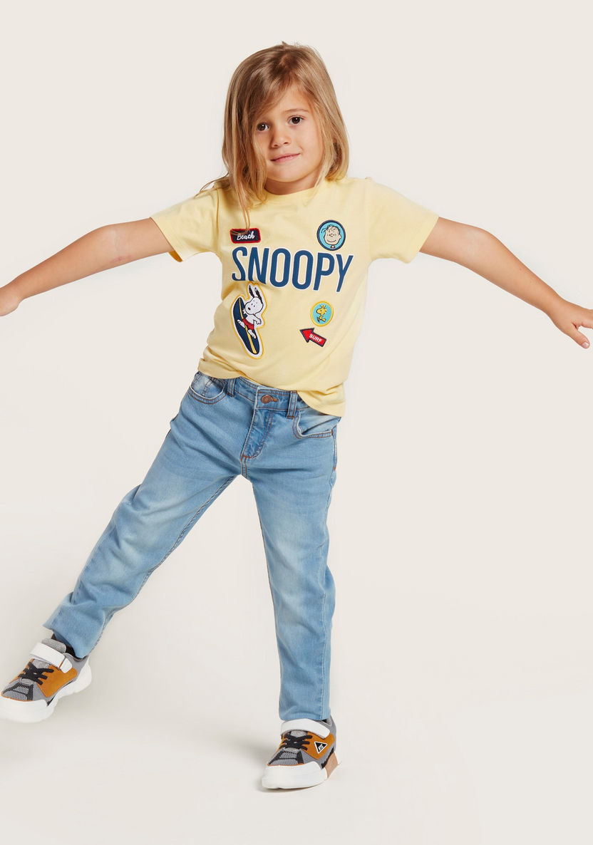 Snoopy Print Round Neck T-shirt with Short Sleeves-T Shirts-image-1