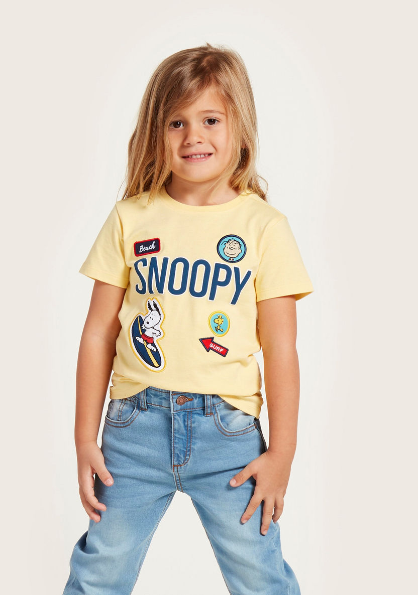 Snoopy Print Round Neck T-shirt with Short Sleeves-T Shirts-image-2