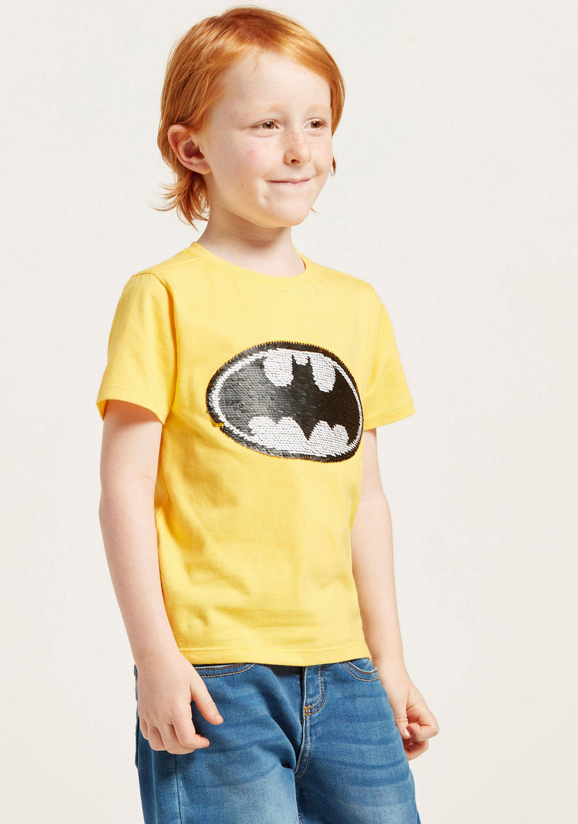 Batman Sequin Detail T-shirt with Round Neck and Short Sleeves-T Shirts-image-0