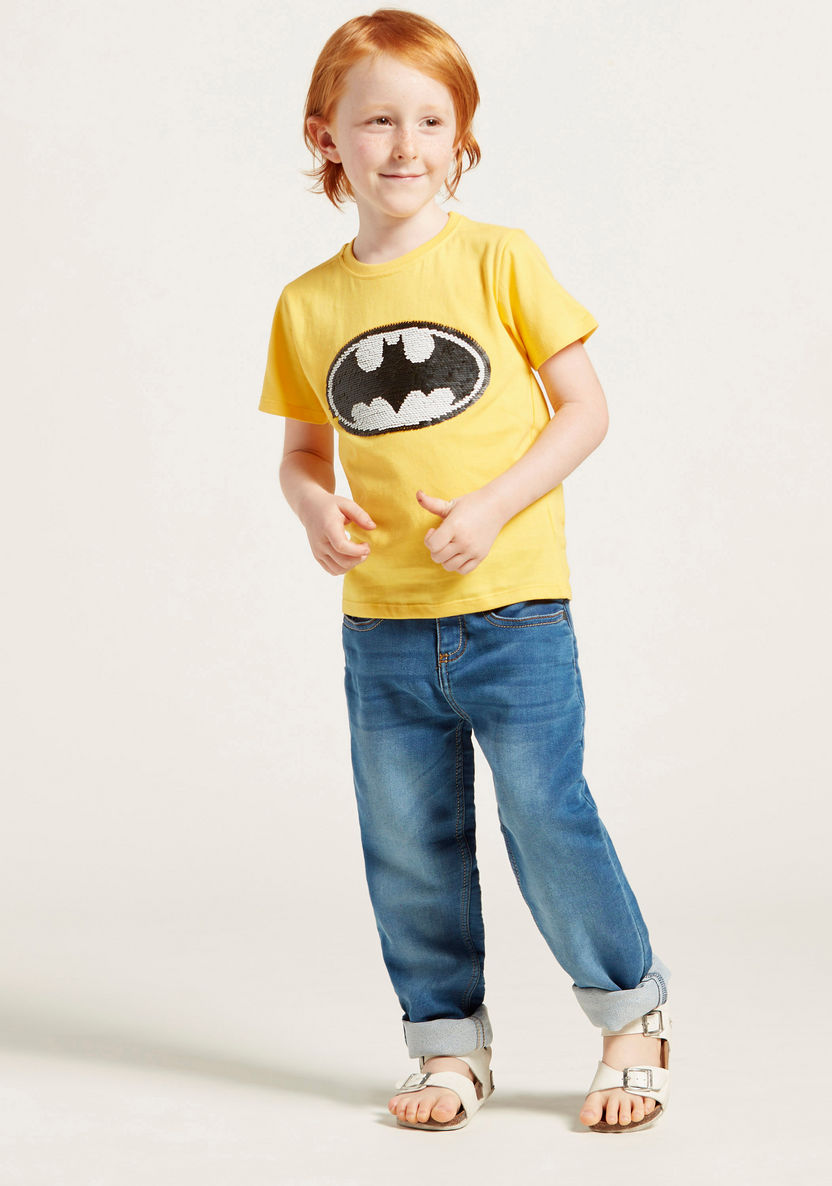Batman Sequin Detail T-shirt with Round Neck and Short Sleeves-T Shirts-image-1