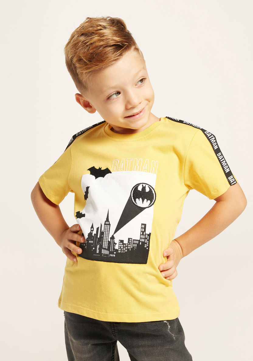Batman Print Round Neck T-shirt with Short Sleeves-T Shirts-image-1