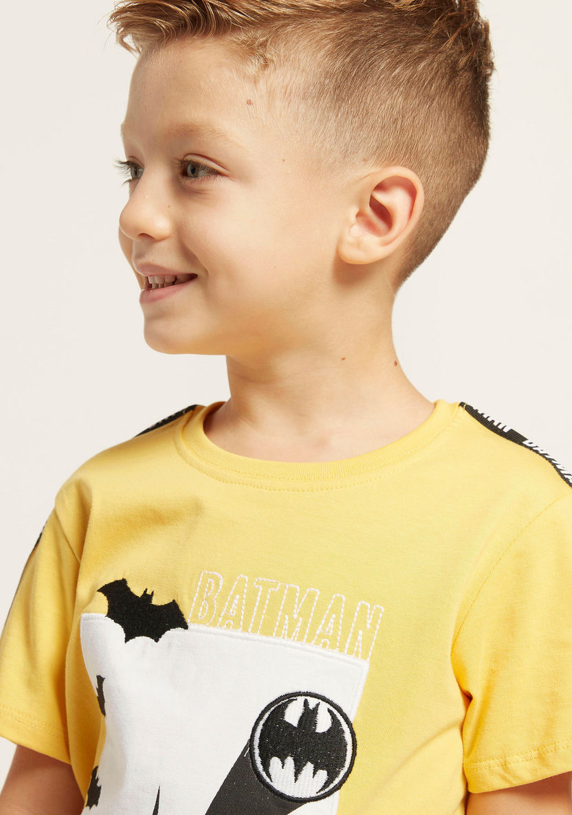 Batman Print Round Neck T-shirt with Short Sleeves-T Shirts-image-2