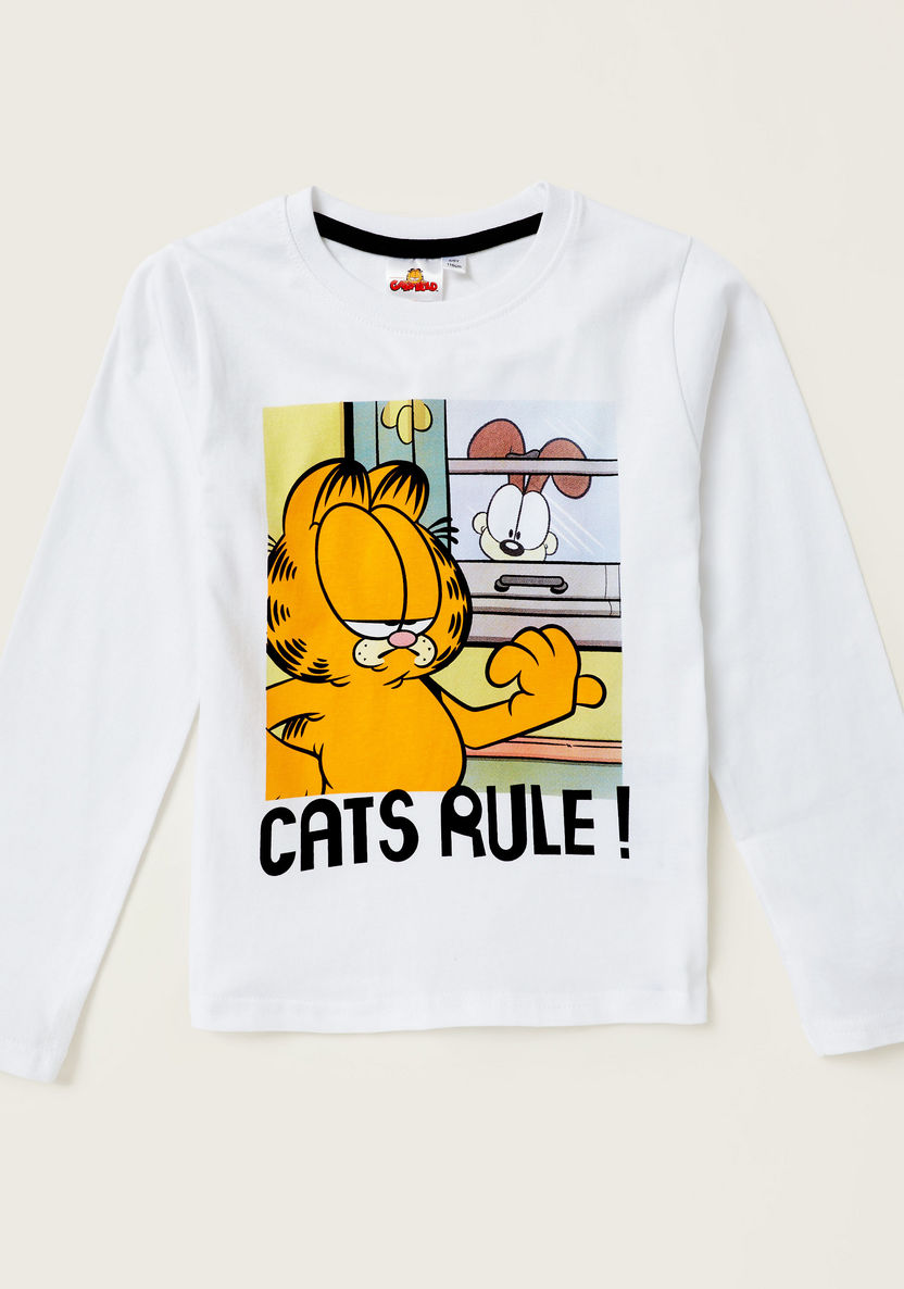 Garfield Print T-shirt with Long Sleeves-T Shirts-image-0