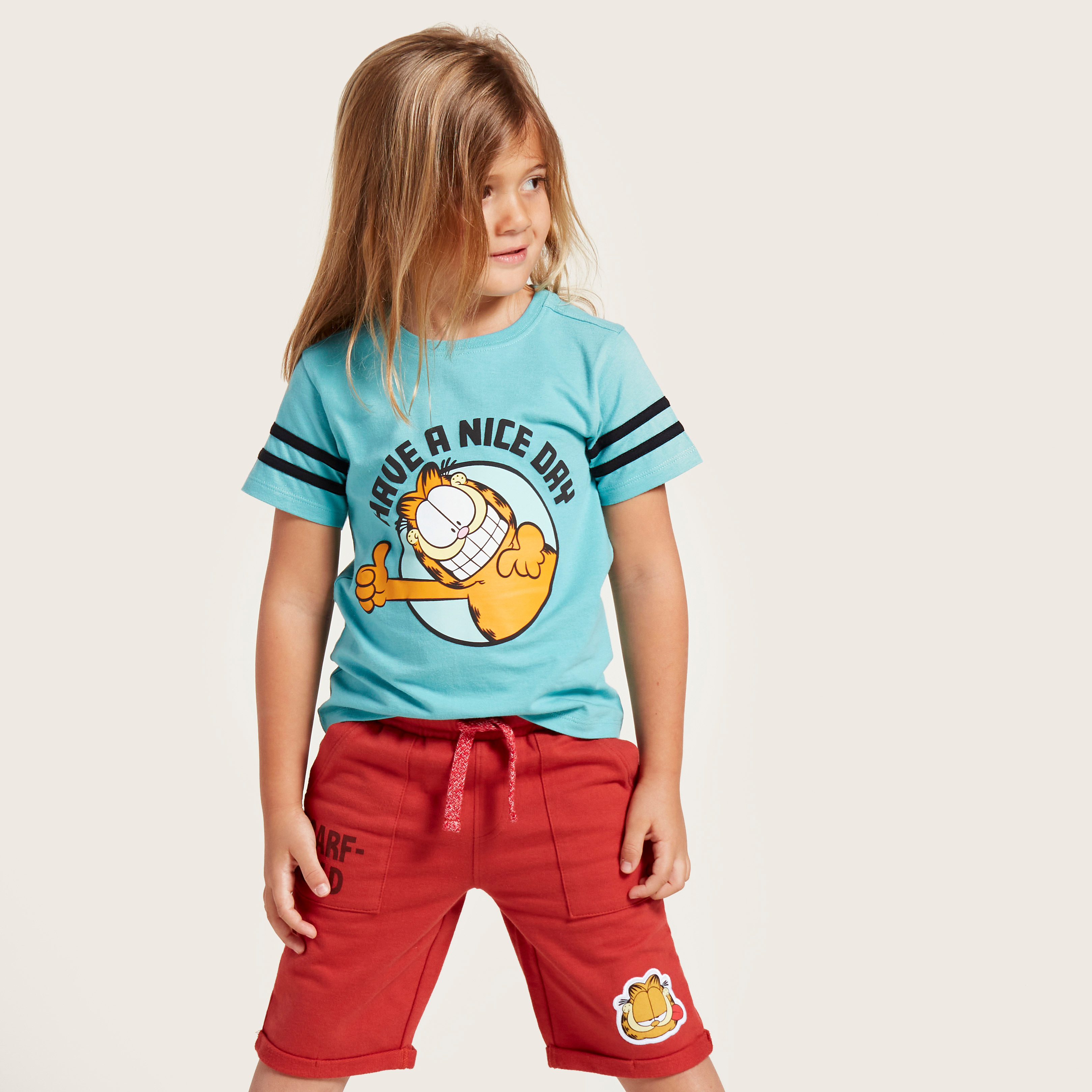 Garfield Graphic Print T-shirt with Round Neck and Short Sleeves-boys-clothing-tshirtsandpolos-image-3