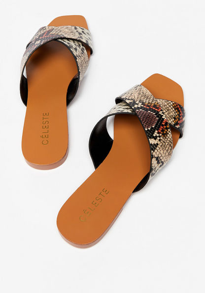 Celeste Women's Textured Slide Sandals with Cross Straps-Women%27s Flat Sandals-image-1
