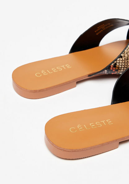 Celeste Women's Textured Slide Sandals with Cross Straps-Women%27s Flat Sandals-image-2