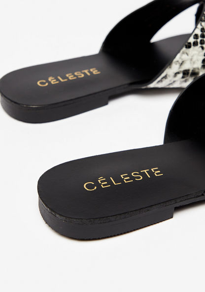 Celeste Women's Textured Slide Sandals with Cross Straps-Women%27s Flat Sandals-image-2