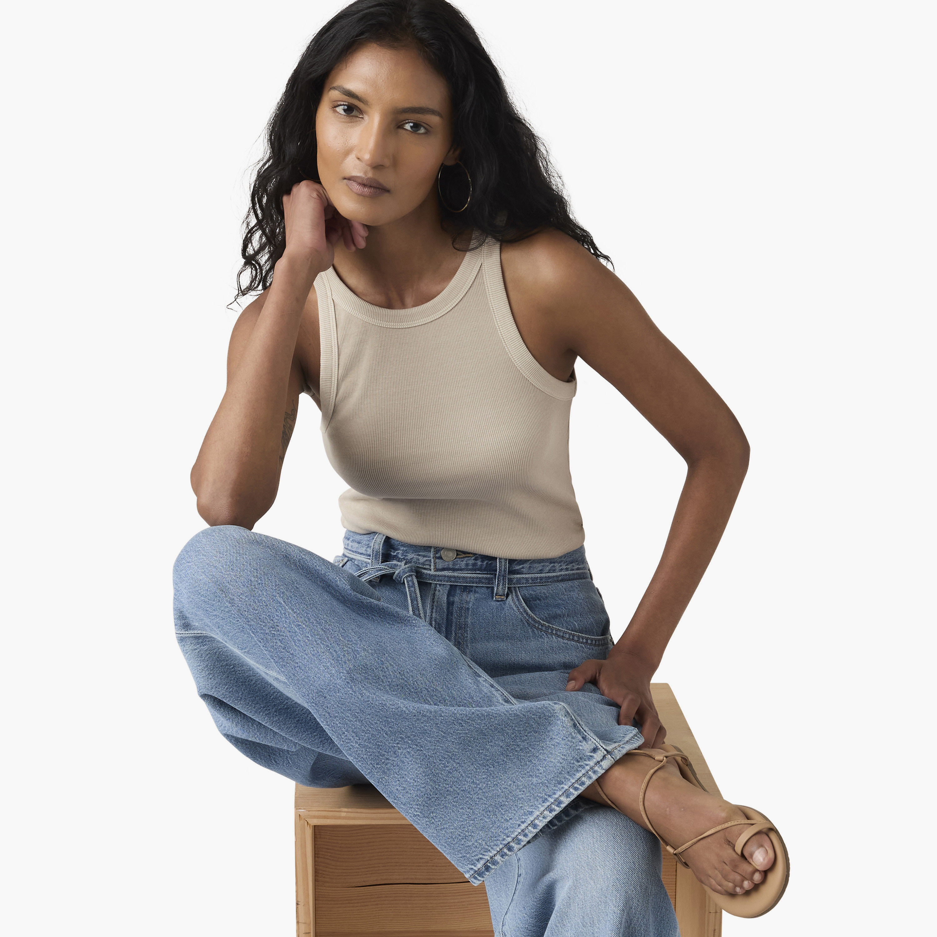 Levi's Textured Round Neck Sleeveless Women's Tank Top-women-clothing-shirtsandblouses-blouses-image-2