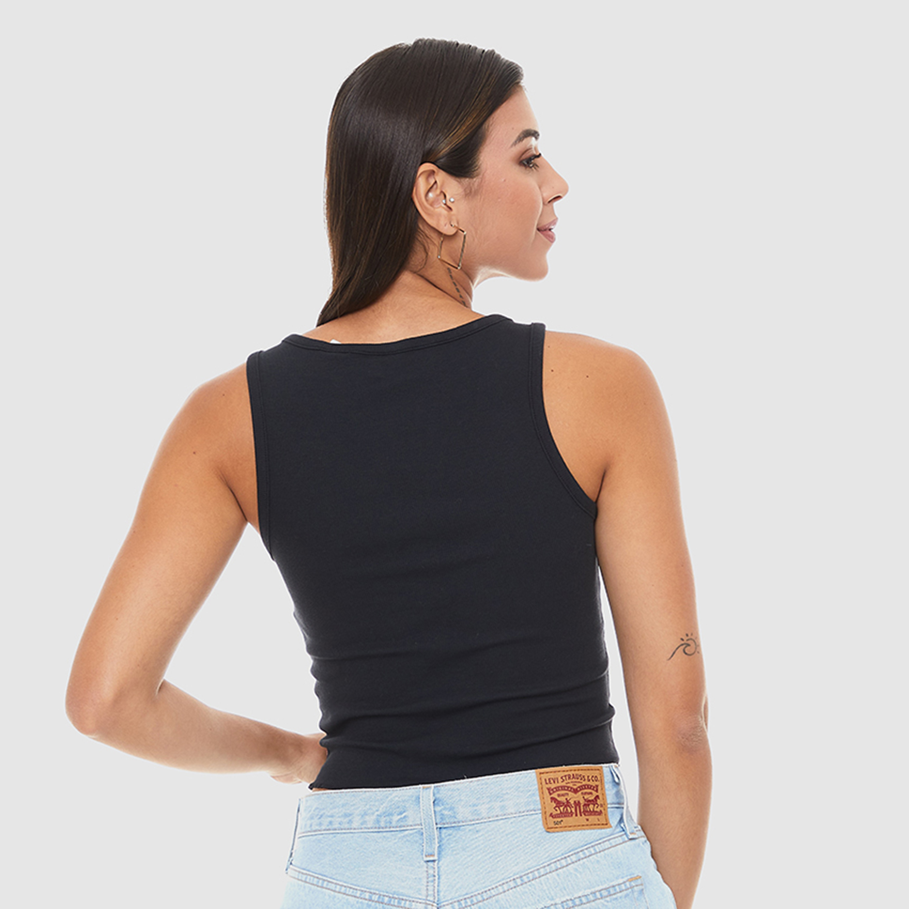 Levi's Women Black Plain V-Neck Sleeveless Tank Top-women-clothing-tshirts-image-2