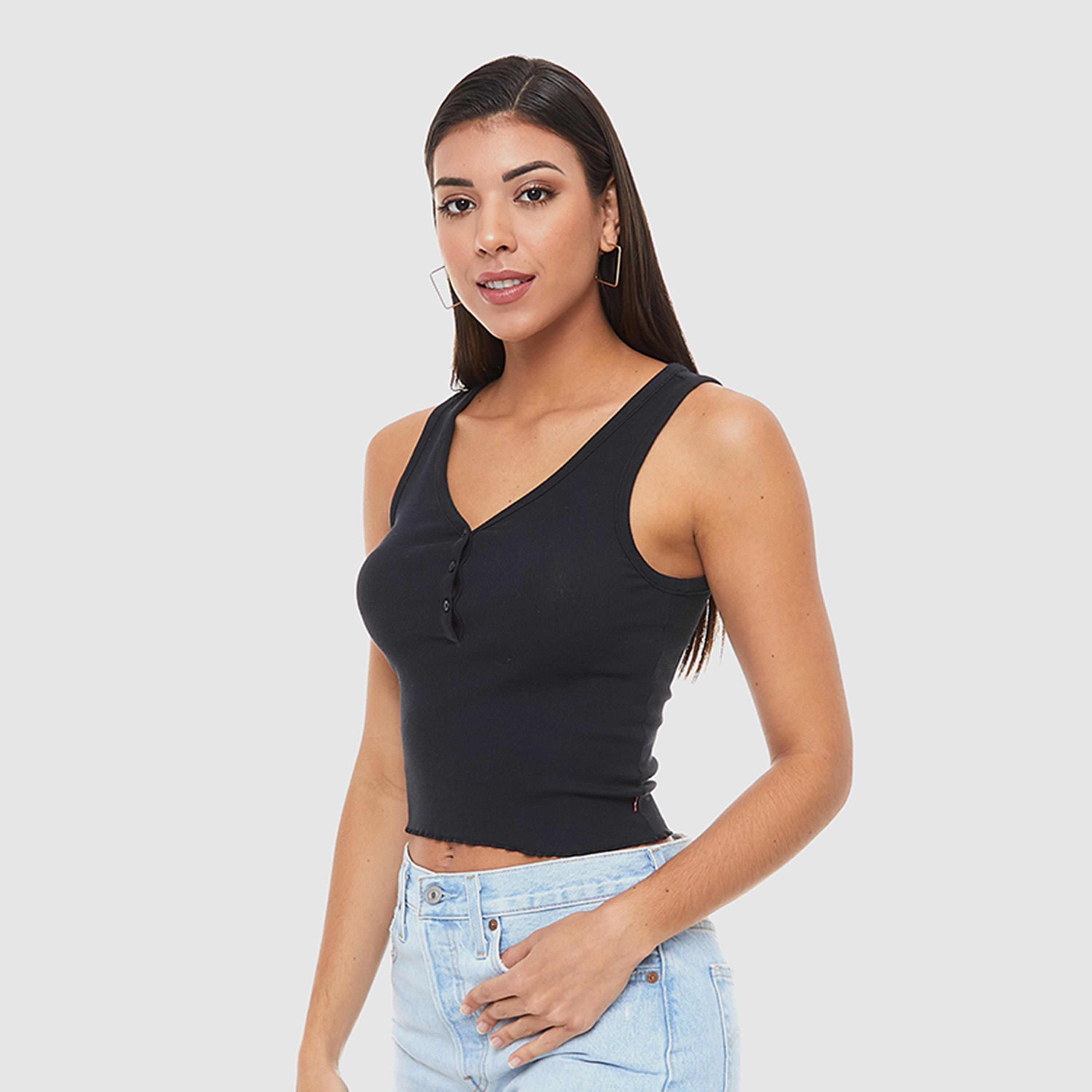 Levi's Women Black Plain V-Neck Sleeveless Tank Top-women-clothing-tshirts-image-3