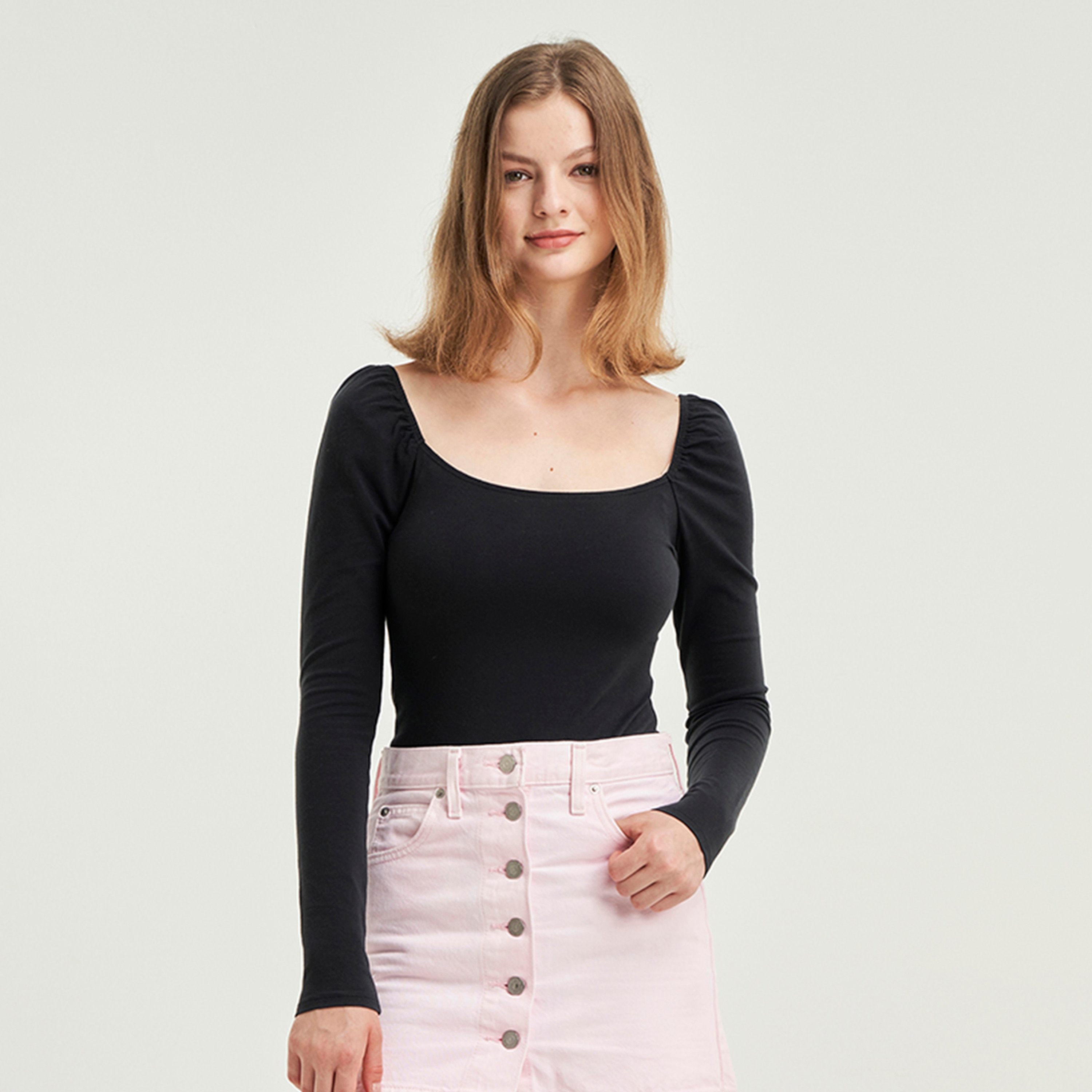 Levi's Plain Scoop Neck Long Sleeves Women's Top-women-clothing-shirtsandblouses-blouses-image-1