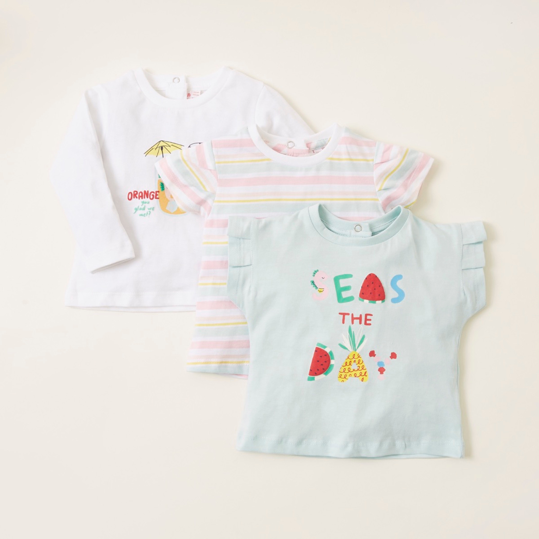 Juniors Printed T-shirt with Short Sleeves - Pack of 3-baby-girls-clothing-tshirts-image-1